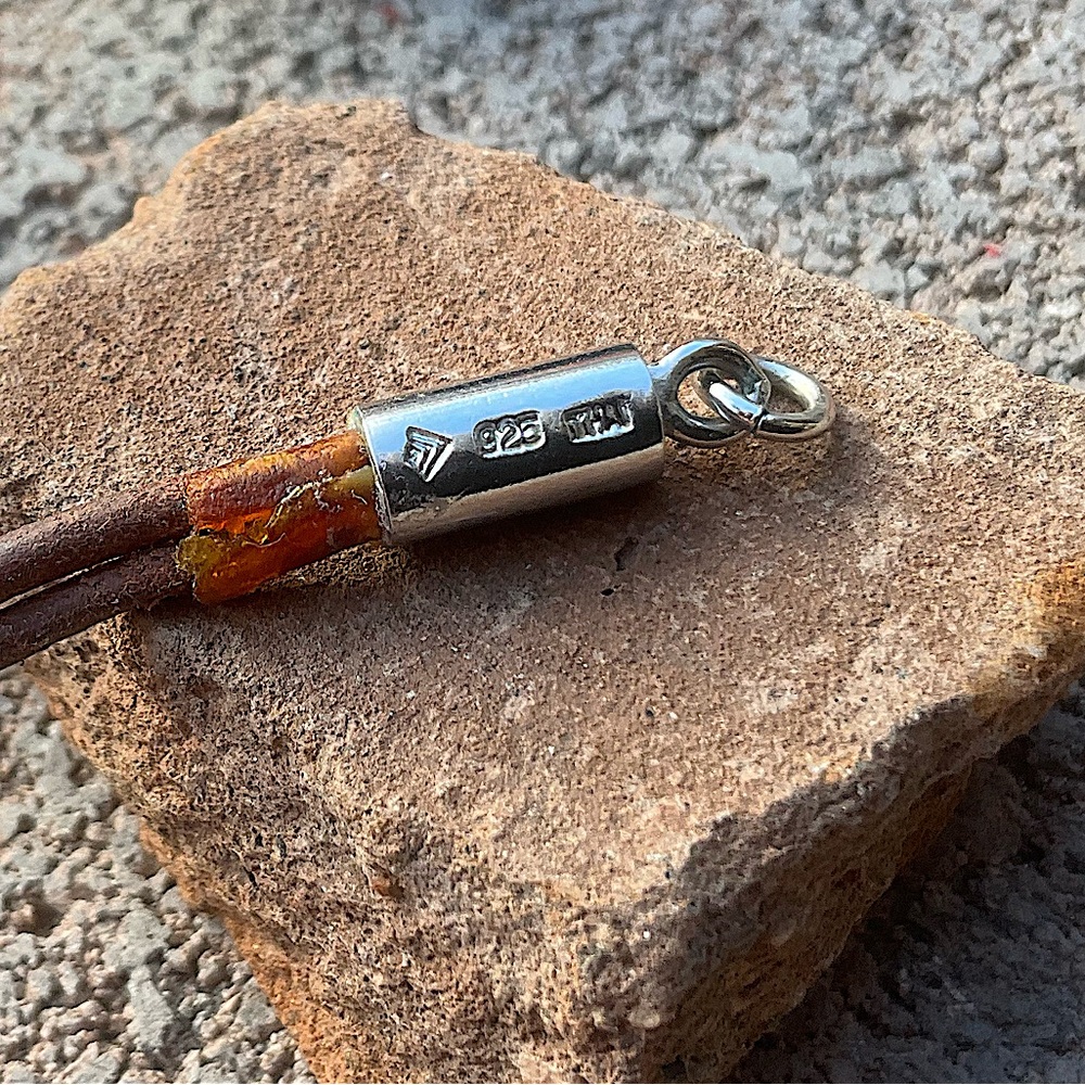 Sterling Silver Dangle Pendant on Leather Necklace - Picture 4 of 6